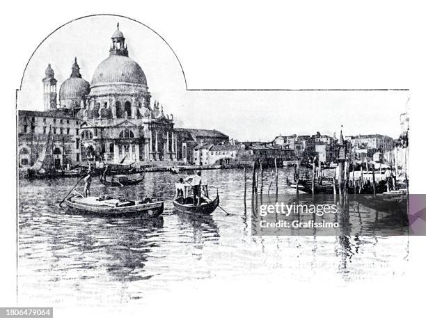 venecia canale grande - santa maria della salute stock illustrations