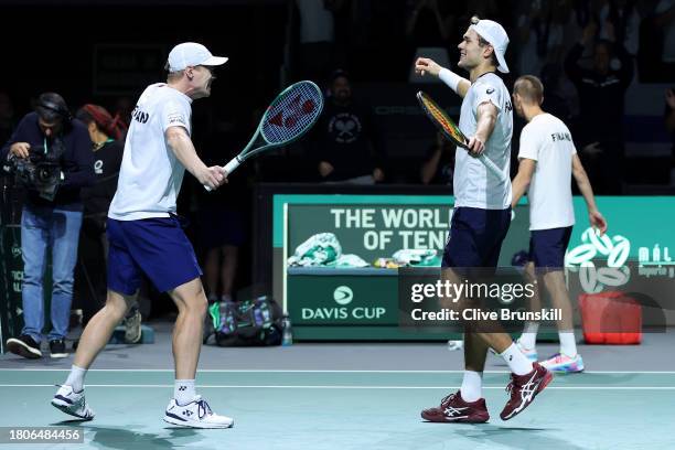Otto Virtanen and Harri Heliovaara of Finland celebrate after winning match point during the Quarter Final match against Vasek Pospisil and Alexis...