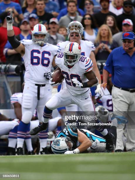 Spiller of the Buffalo Bills runs with the ball during NFL game action against the Carolina Panthers at Ralph Wilson Stadium on September 15, 2013 in...