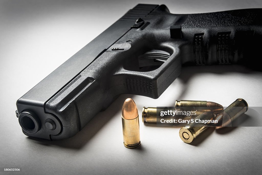 9mm handgun with bullets