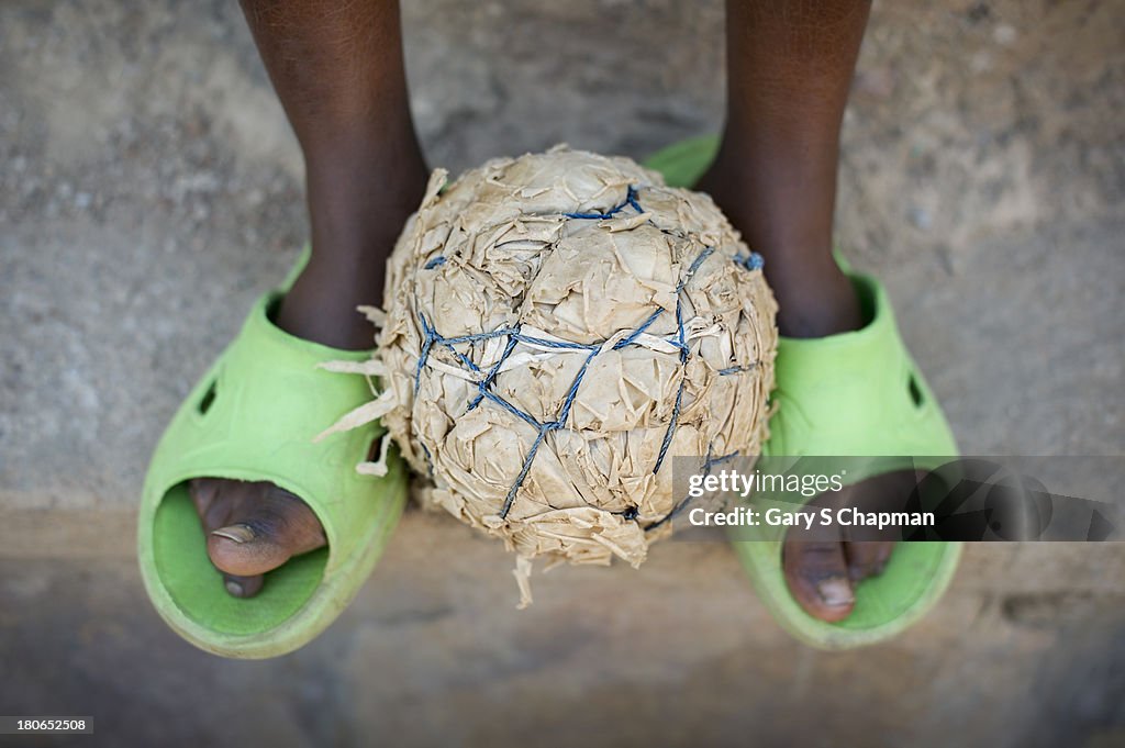 Handmade soccer ball in Rwanda, Africa