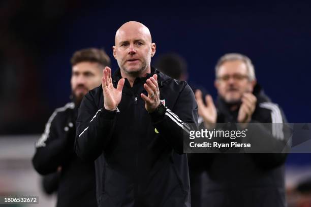 Robert Page, Head Coach of Wales, applauds the fans after the UEFA EURO 2024 European qualifier match between Wales and Turkey at Cardiff City...