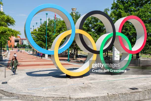 Atlanta, Georgia, Centennial Olympic Park, with large logo.