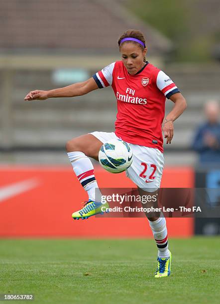 Alex Scott of Arsenal during the FA WSL match between Arsenal Ladies and Birmingham City Ladies at Meadow Park on September 15, 2013 in Borehamwood,...