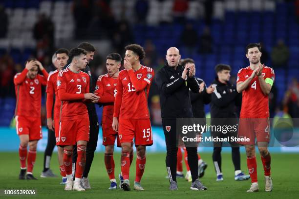 Players of Wales acknowledge the fans after the UEFA EURO 2024 European qualifier match between Wales and Turkey at Cardiff City Stadium on November...