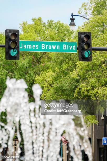 Augusta, Georgia, Broad Street, James Brown Boulevard, street sign,..., News Photo