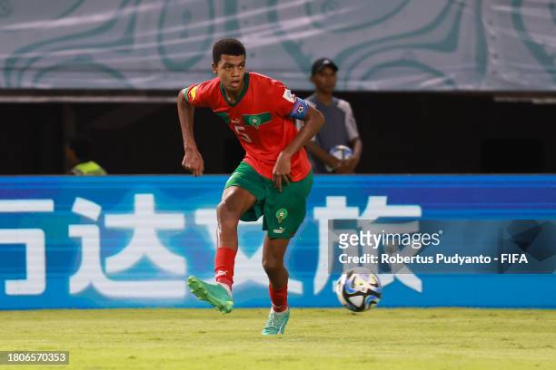 Abdelhamid Ait Boudlal of Morocco shoots the ball during the FIFA U-17 World Cup Round of 16 match between Morocco and IR Iran at Gelora Bung Tomo...