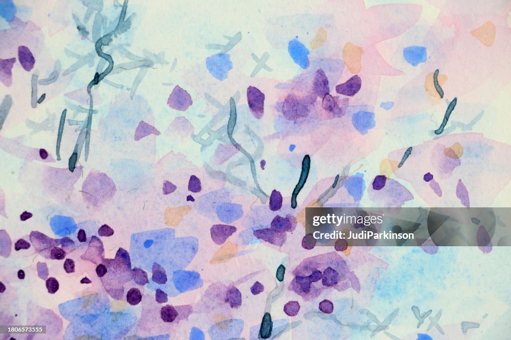 Twigs and Flowers Jacaranda Tree Watercolor Painting Detail