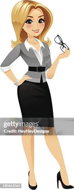 ilustraciones, imágenes clip art, dibujos animados e iconos de stock de elegante mujer rubia de pie - business woman blond