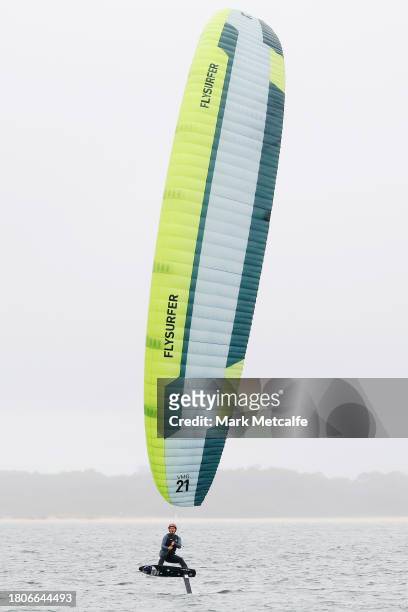 Kite Foil sailor Breiana Whitehead takes part in a sailing demonstration during an Australian Paris 2024 Olympic Games Team Selection Media...