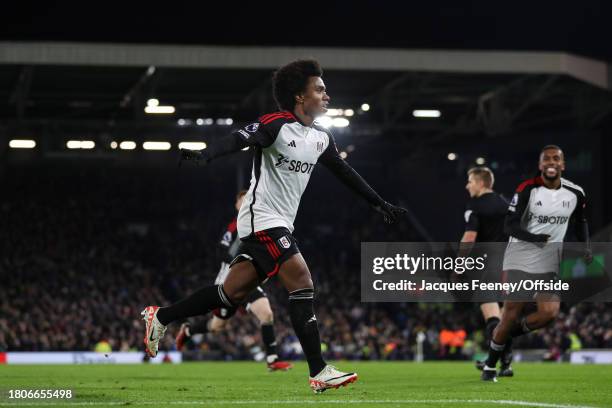 Willian of Fulham scores the winning goal from the penalty spot during the Premier League match between Fulham FC and Wolverhampton Wanderers at...
