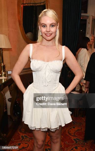 Nell Hudson attends a party celebrating the exclusive launch of Celia Kritharioti at Harrods held at Mark's Club on November 27, 2023 in London,...