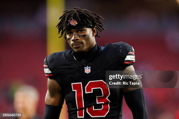 Kei'Trel Clark of the Arizona Cardinals walks off the field during a game against the Los Angeles Rams at State Farm Stadium on November 26, 2023 in...