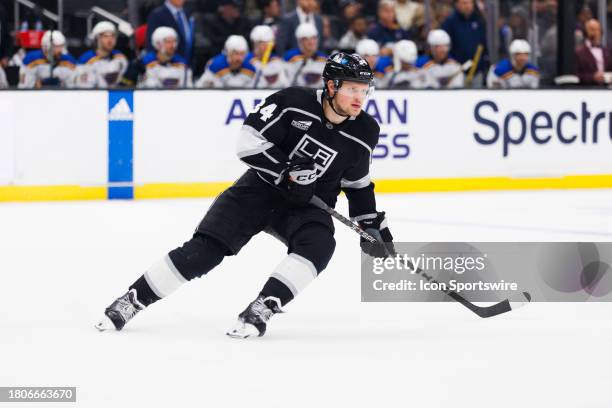 Los Angeles Kings right wing Arthur Kaliyev skates during an NHL hockey game against the St. Louis Blues on November 18, 2023 at Crypto.com Arena in...