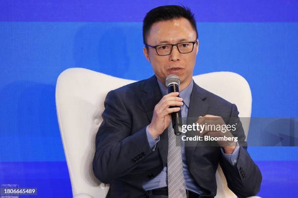 Eric Jing, chairman of Ant Group Ltd., speaks at the HKMA-BIS High-Level Conference in Hong Kong, China, on Tuesday, Nov. 28, 2023. The conference...
