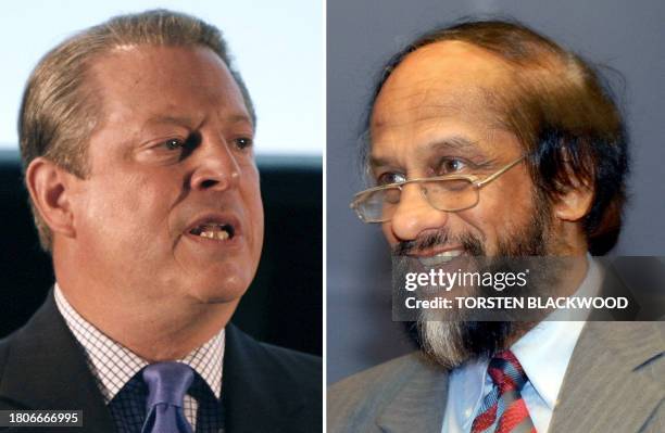 This combo image made of recent pictures shows former US vice president Al Gore and the head of the Intergovernmental Panel on Climate Change...