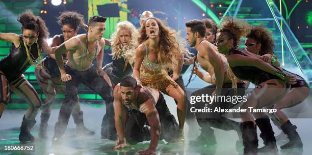 Ninel Conde participates in the premiere of Univisions "Mira Quien Baila" show at Univision Studios on September 14, 2013 in Miami, Florida.