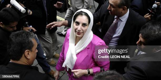 Former Prime Minister of Pakistan Benazir Bhutto arrives for a meeting in West London, 03 October 2007. Pakistani power-sharing talks with President...