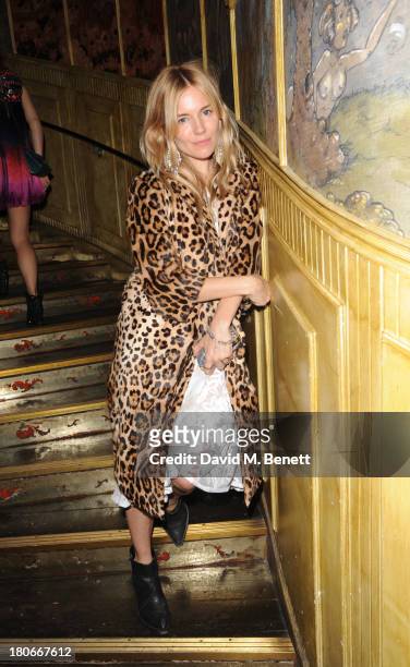 Sienna Miller arrives for the Matthew Williamson after party during London Fashion Week SS14 at The Box Soho on September 15, 2013 in London, England.