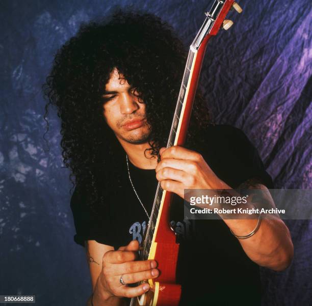 British-American guitarist Slash , of American rock group Guns N' Roses, 1990.