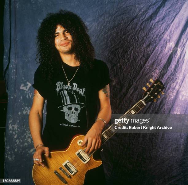 British-American guitarist Slash , of American rock group Guns N' Roses, 1990.