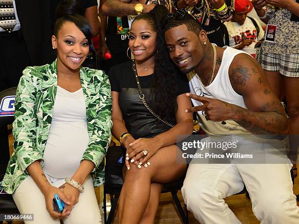 Monica Brown, Toya Wright and Mephitz attend LudaDay Weekend Celebrity Basketball Game at Georgia State University on September 1, 2013 in Atlanta,...