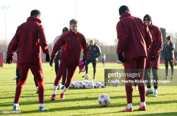 Manchester United's Alejandro Garnacho during a training session at the Trafford Training Centre in Carrington, Greater Manchester. Picture date:...