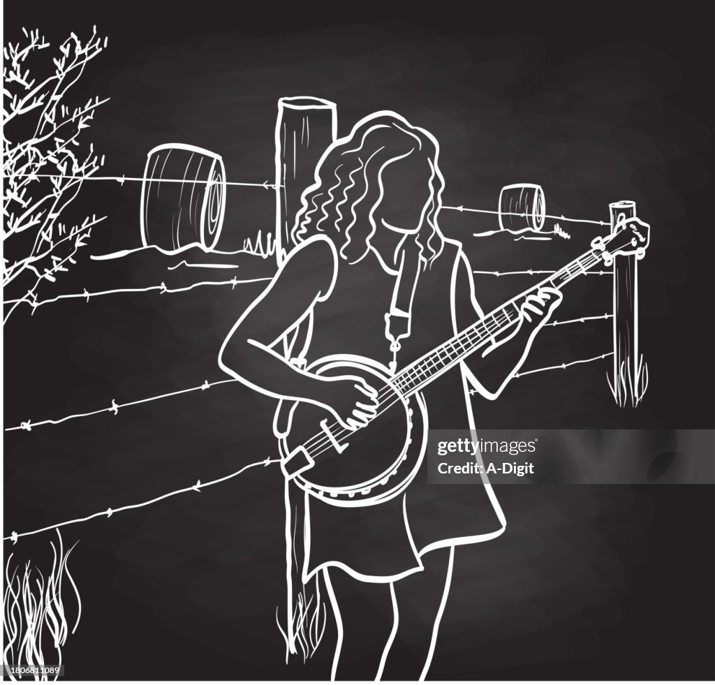 Banjo Player Countryside Blackboard