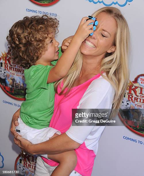 Personality Kendra Wilkinson and son Hank Baskett arrive at the Los Angeles premiere of "Thomas & Friends: King Of The Railway - The Movie" at...
