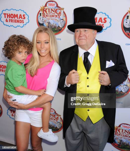 Personality Kendra Wilkinson, son Hank Baskett and Sir Topham Hatt arrive at the Los Angeles premiere of "Thomas & Friends: King Of The Railway - The...