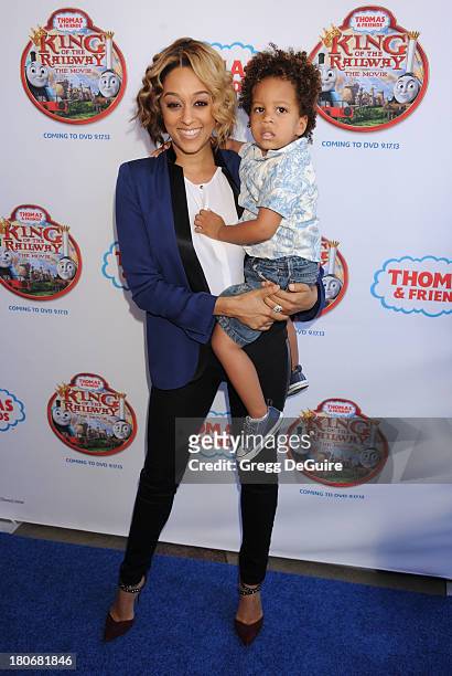 Actress Tia Mowry-Hardrict and son Cree Hardrict arrive at the Los Angeles premiere of "Thomas & Friends: King Of The Railway - The Movie" at Pacific...