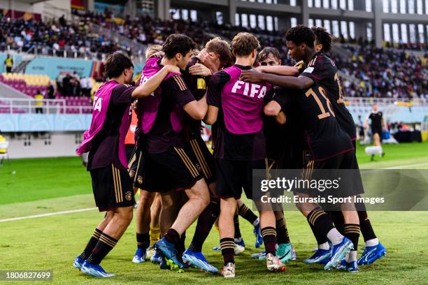 Max Moerstedt of Germany celebrating his goal with his teammates during FIFA U-17 World Cup Semi final match between Argentina and Germany at Manahan...