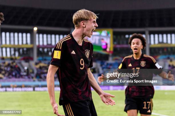 Max Moerstedt of Germany celebrating his goal with his teammates during FIFA U-17 World Cup Semi final match between Argentina and Germany at Manahan...