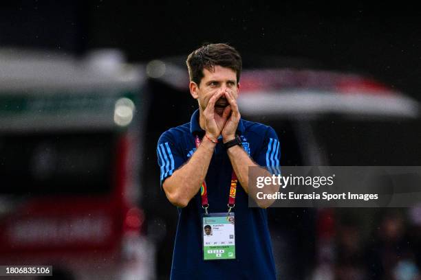 Argentina Head Coach Diego Placente gestures during FIFA U-17 World Cup Semi final match between Argentina and Germany at Manahan Stadium on November...