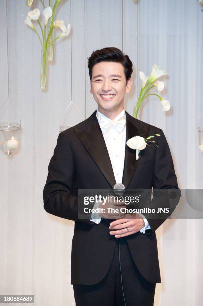 Bae Soo-Bin poses for photographs before the wedding at the Shilla hotel on September 14, 2013 in Seoul, South Korea.