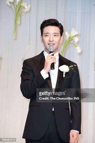 Bae Soo-Bin poses for photographs before the wedding at the Shilla hotel on September 14, 2013 in Seoul, South Korea.