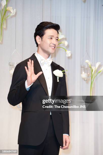 Bae Soo-Bin poses for photographs before the wedding at the Shilla hotel on September 14, 2013 in Seoul, South Korea.