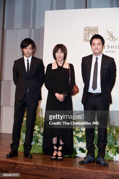 Gong Teyu, Reiko Takashima and Noboru Takachi attend the Bae Soo-Bin Wedding at the Shilla hotel on September 14, 2013 in Seoul, South Korea.