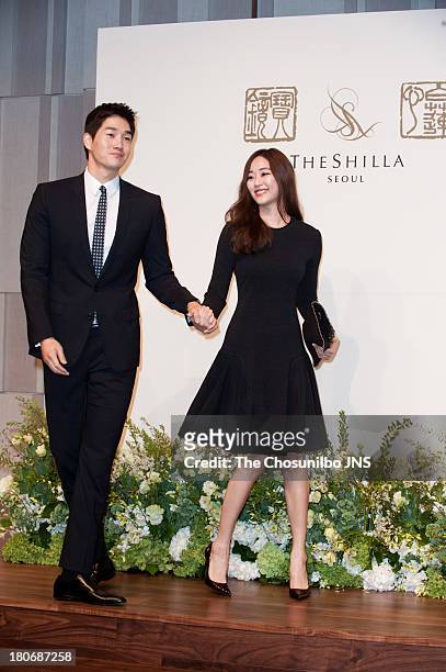 Yoo Ji-Tae and Kim Hyo-Jin attend the Bae Soo-Bin Wedding at the Shilla hotel on September 14, 2013 in Seoul, South Korea.
