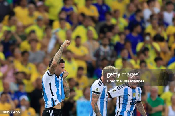 Nicolas Otamendi of Argentina celebrates after scoring the team's first goal during a FIFA World Cup 2026 Qualifier match between Brazil and...