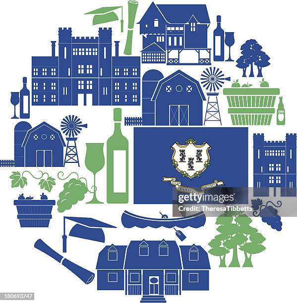 connecticut icon set - yale university stock illustrations