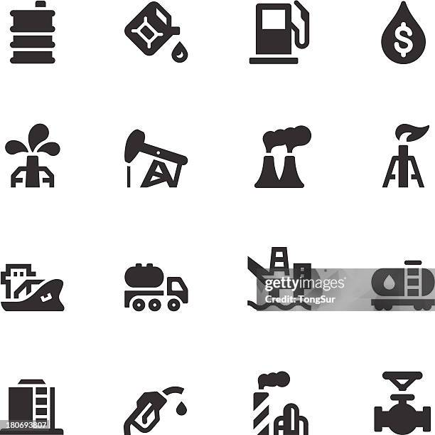 oil icons - black series - gas plant vector stock illustrations