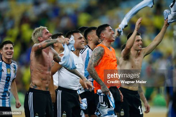 Lautaro Martinez of Argentina and teammates celebrate after winning a FIFA World Cup 2026 Qualifier match between Brazil and Argentina at Maracana...