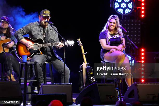 Lee Brice and Priscilla Block perform at the Mission:Possible Turkey Fry and Concert at Wildhorse Saloon on November 21, 2023 in Nashville, Tennessee.