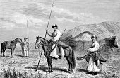 Mongolian hunters and soldiers on horse