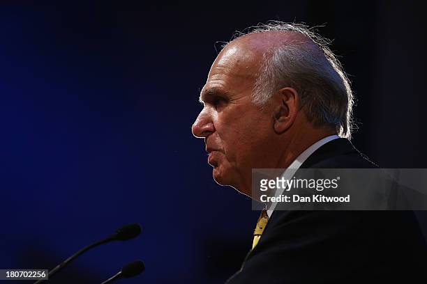 Business Secretary Vince Cable speaks to conference during his key-note speech at the SECC, Scottish Exhibition and Conference Centre on September...