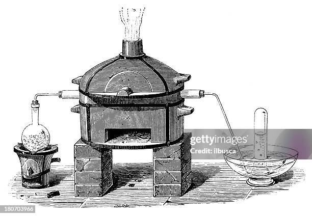 antique scientific chemistry and physics experiments - lab tech white background stock illustrations