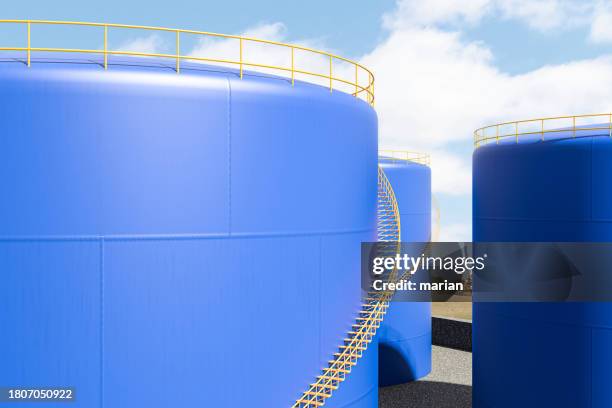 3d rendering,blue oil storage tank - steel storage tank stock pictures, royalty-free photos & images