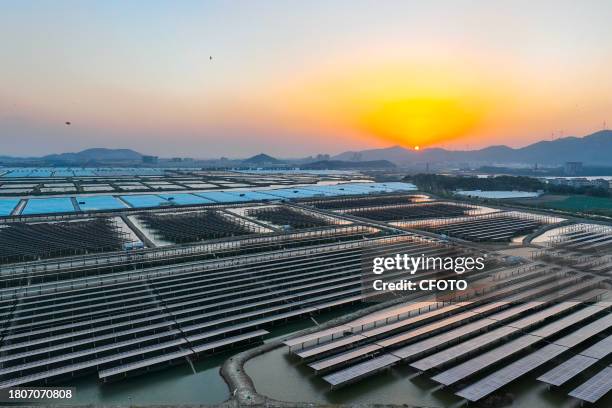 The fishery-solar hybrid project in Xincuo Town, Fuqing City, Fujian Province, China, November 28, 2023.