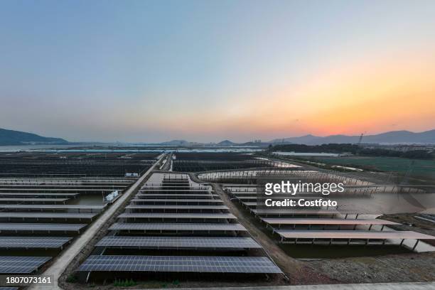 The fishery-solar hybrid project in Xincuo Town, Fuqing City, Fujian Province, China, November 28, 2023.